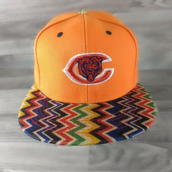 White Wolf Chicago Bears Adjustable Snapback Hat Orange Flat Bill Burlap - Picture 2 of 11